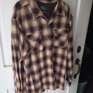 Pendleton Brown and Cream Plaid Long Sleevee Shirt  Xxl